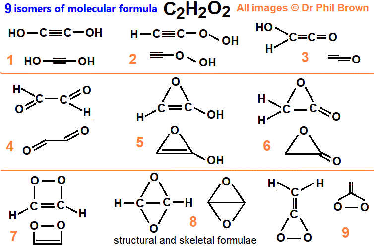 9 constitutional isomers of molecular formula C2H2O2 structural formula ...